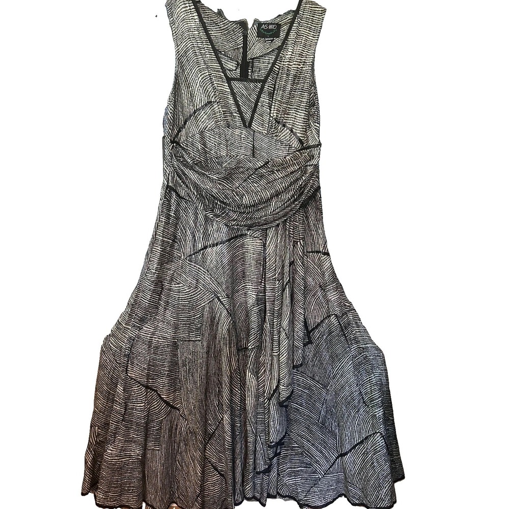 Ashro Maxi Dress Black & Silver Metallic Flowy Dress Sleeveless Size Large - Picture 2 of 8